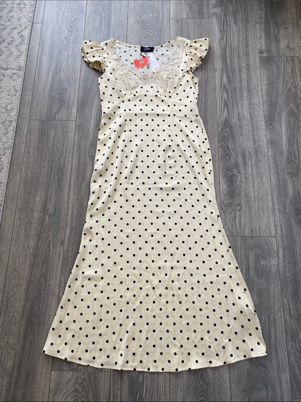 Cider - NWT! Cream Satin Maxi Dress with Black Polka Dots - Size M